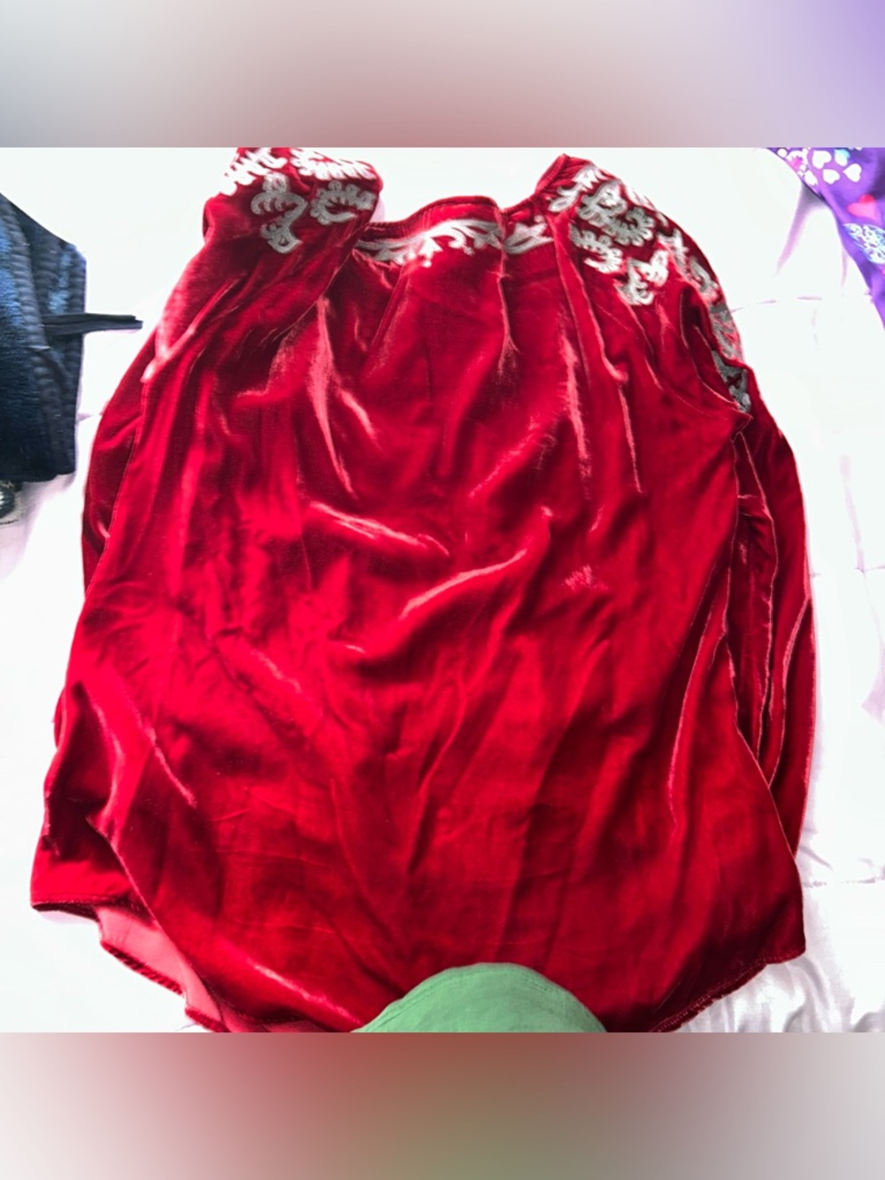 SUNDANCE Women's Velvet Embroidered Top in Crimson Red - Picture 4 of 4